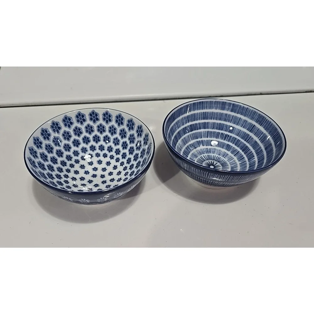 IKEA‎ Entusiasm Blue White Japanese Inspired Pattern Feldspar Porcelain Bowls